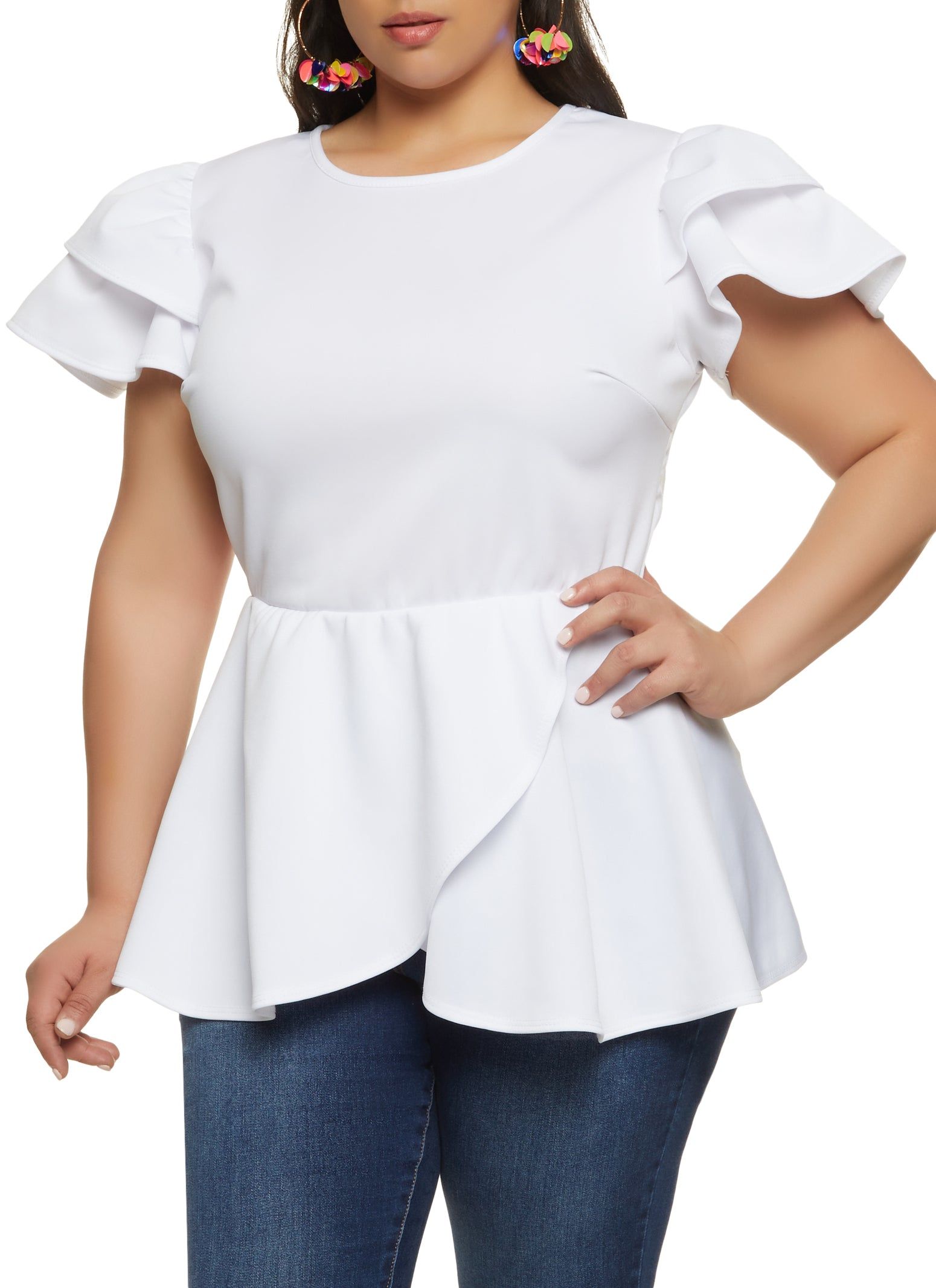 Plus Size Tiered Sleeve Ruffled Peplum Top sold by Rainbow
