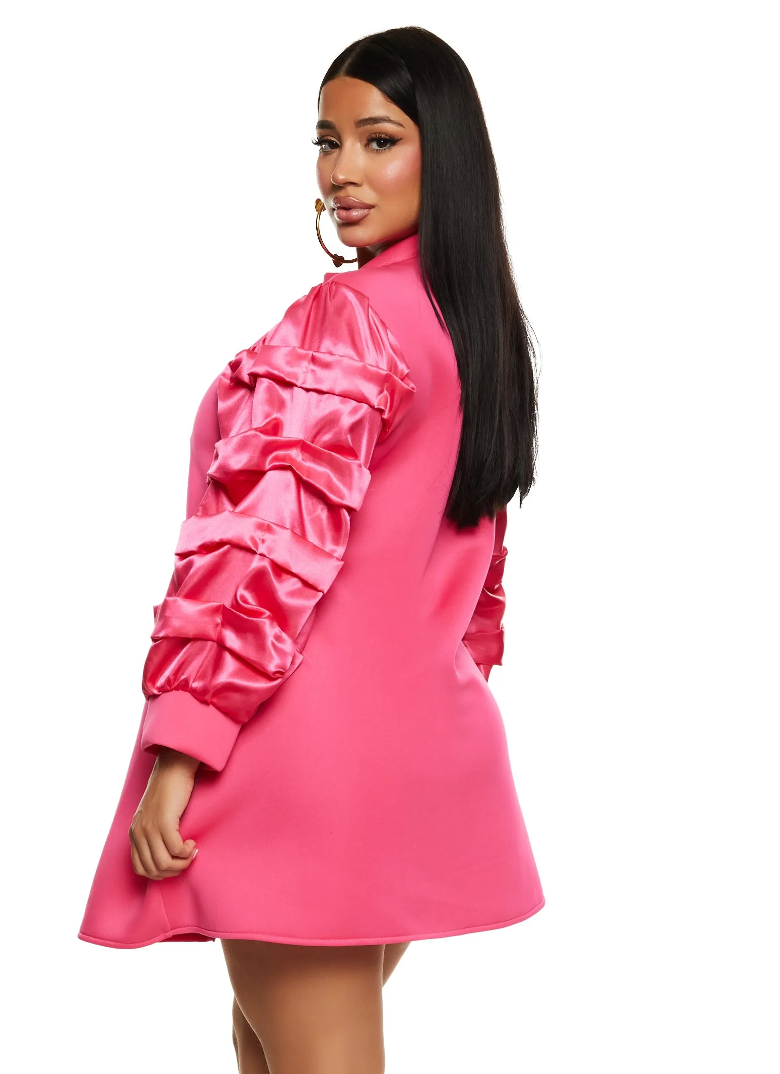 Ruched Puff Sleeve Zipper Front Dress sold by Rainbow product image thumbnail 3