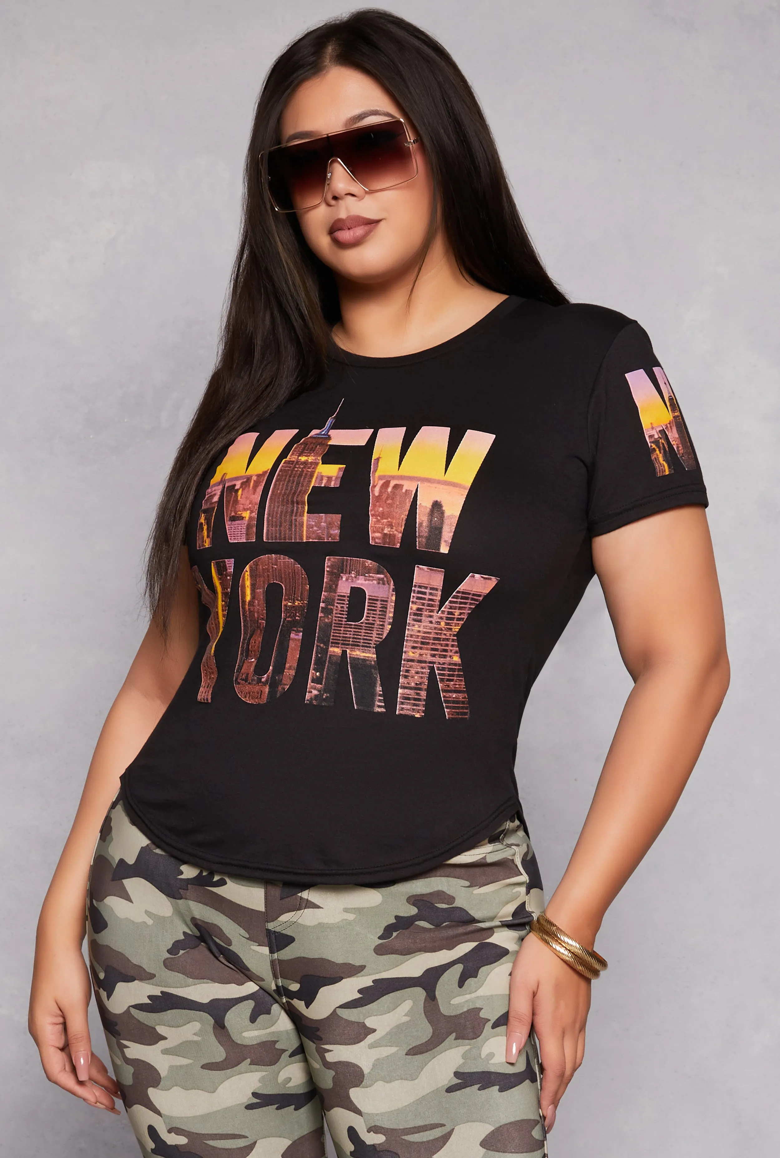 Plus Size New York Graphic High Low Tee sold by Rainbow