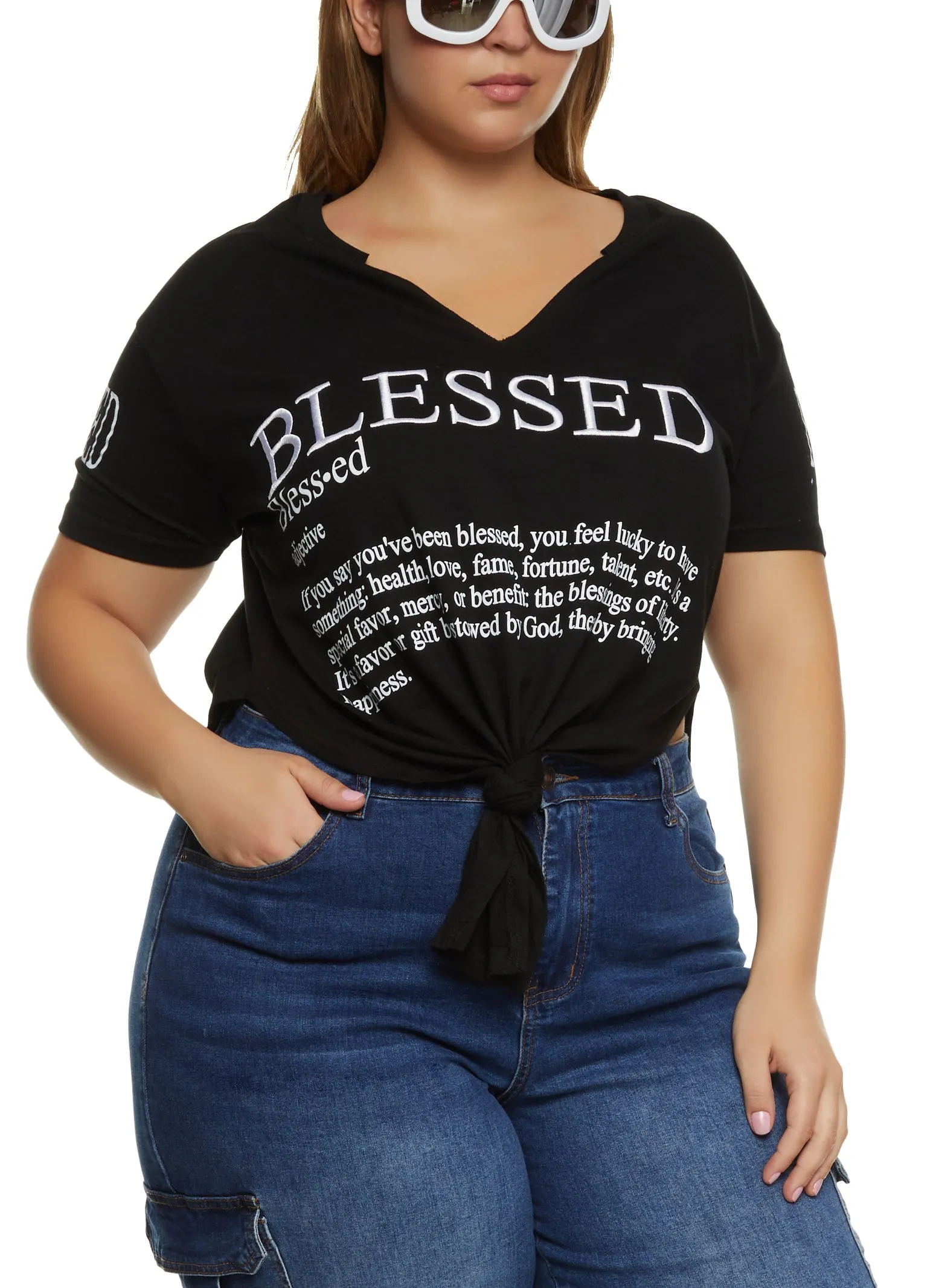 Plus Size Blessed Hanky Hem Graphic Tee sold by Rainbow