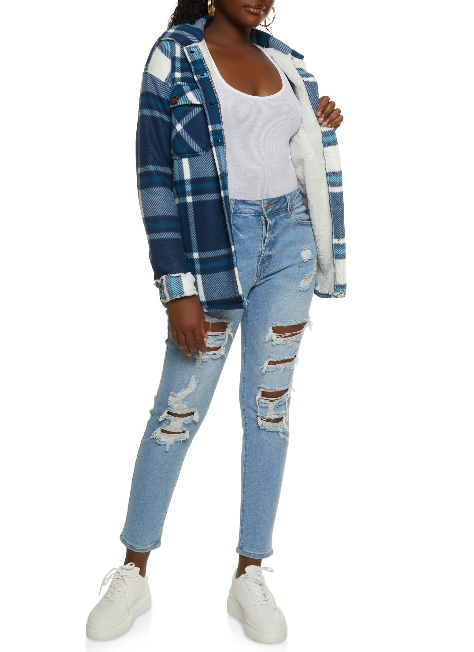 Plaid Sherpa Lined Brushed Knit Shacket sold by Rainbow product image thumbnail 2