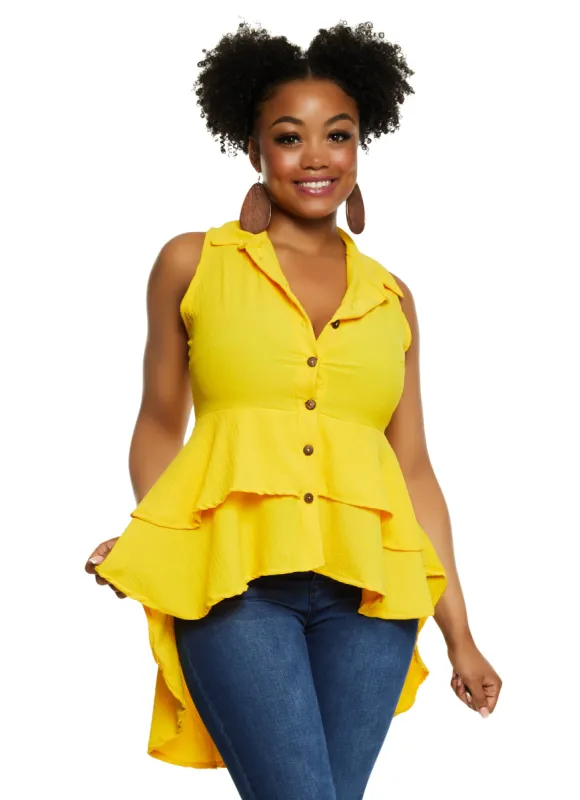 Plus Size Button Front High Low Sleeveless Blouse sold by Rainbow