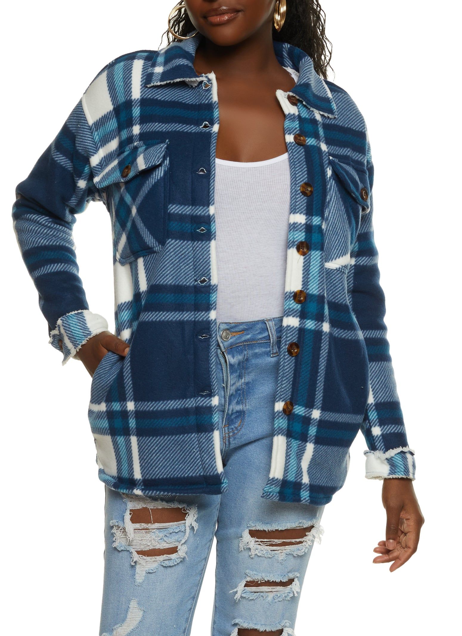 Plaid Sherpa Lined Brushed Knit Shacket sold by Rainbow