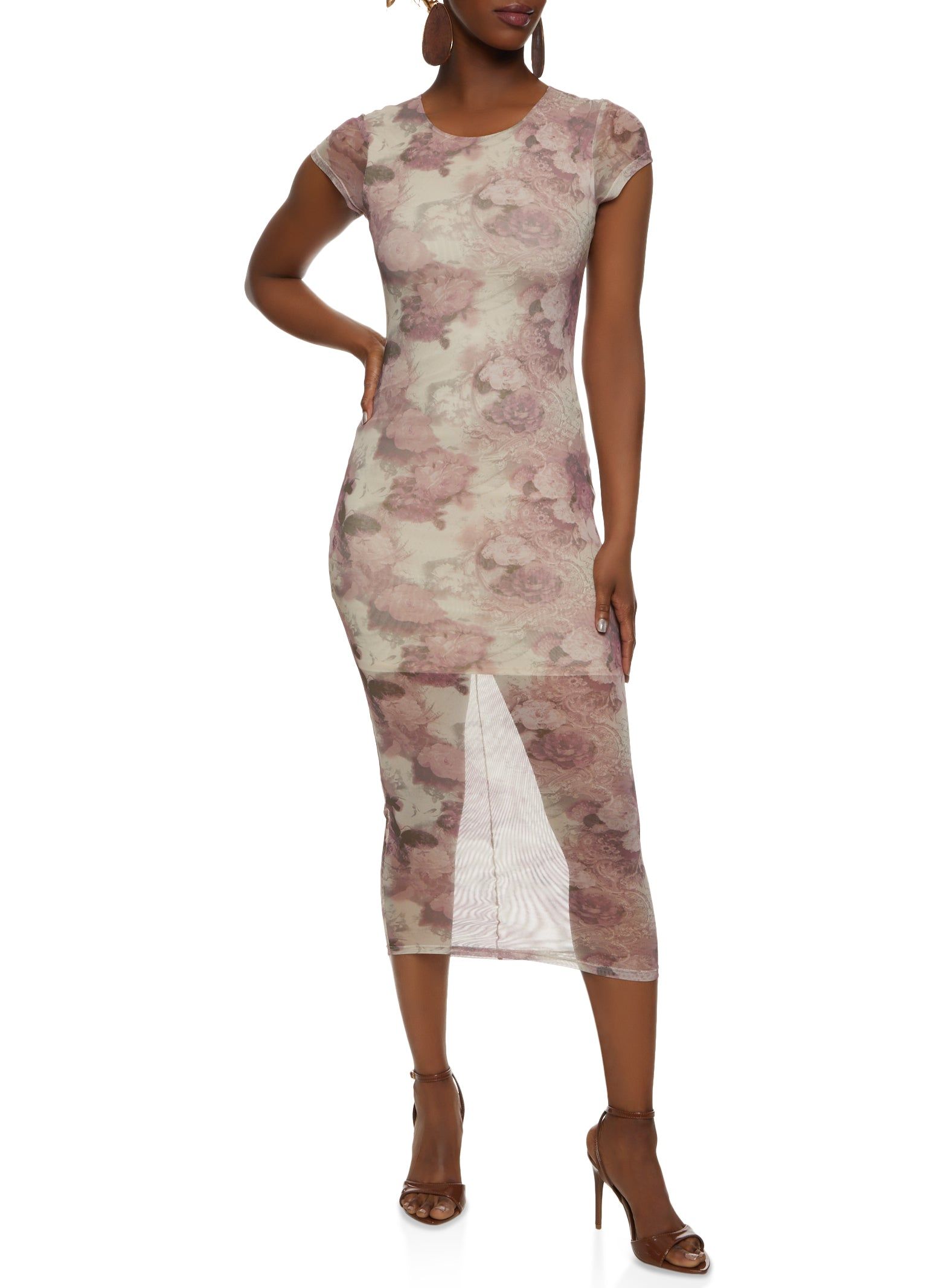 Mesh Printed Short Sleeve Midi Dress sold by Rainbow