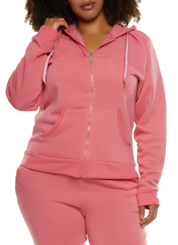 Plus Size Fleece Zip Front Hoodie sold by Rainbow