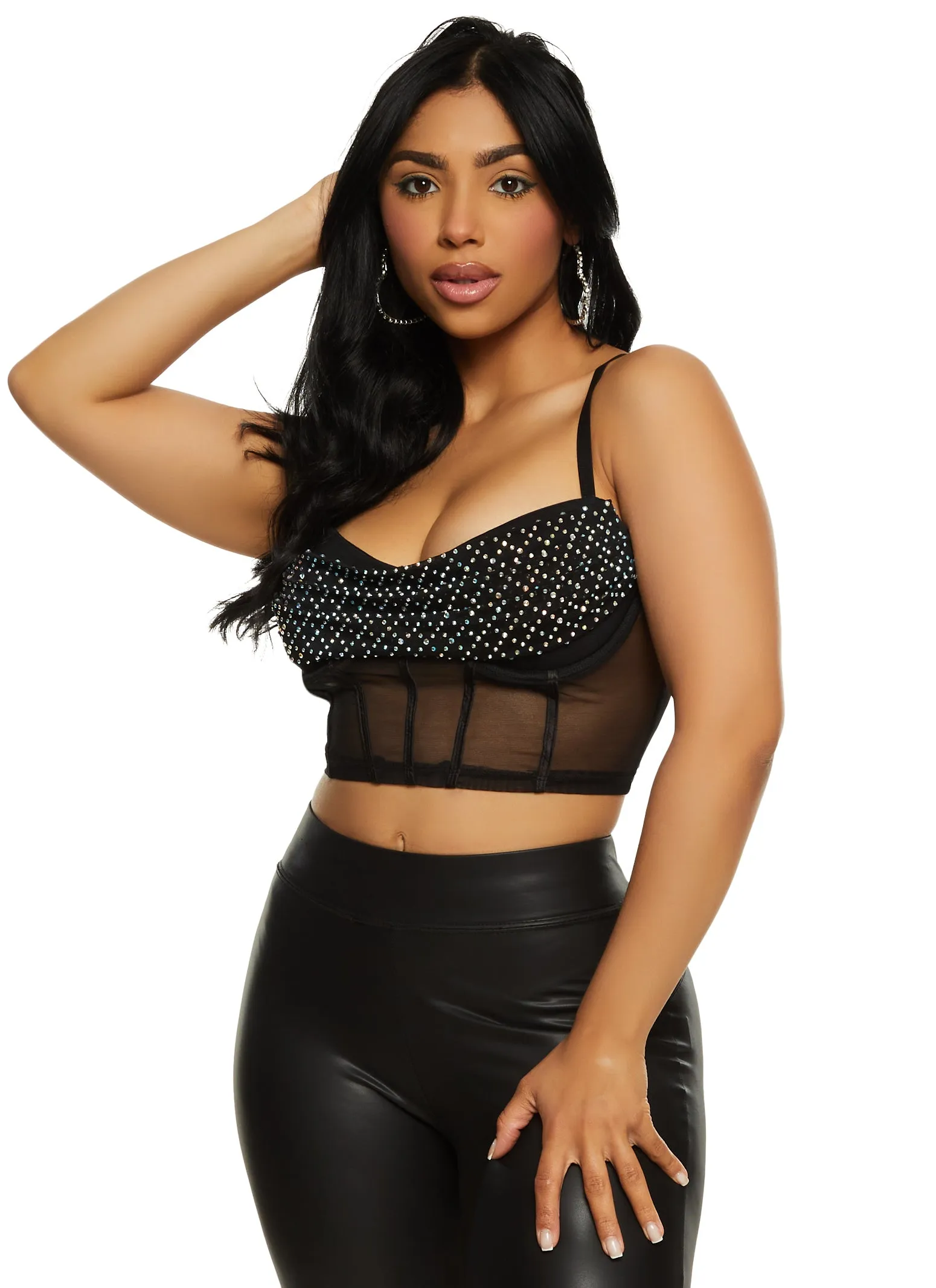 Mesh Rhinestone Bustier Crop Top sold by Rainbow
