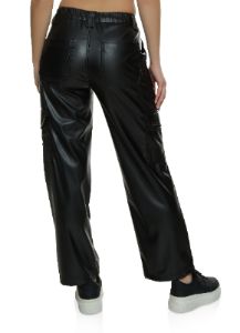 Faux Leather Straight Leg Cargo Pants sold by Rainbow