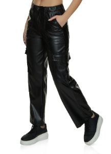 Faux Leather Straight Leg Cargo Pants sold by Rainbow