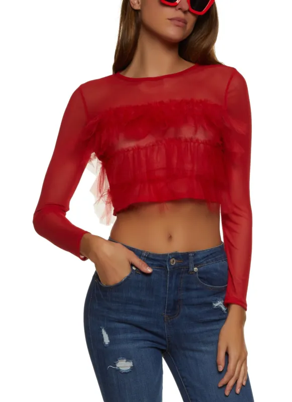 Tulle Tiered Mesh Crop Top sold by Rainbow