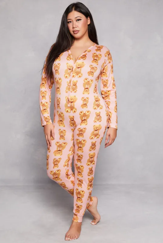 Plus Size Teddy Bear Graphic Onesie Pajamas sold by Rainbow