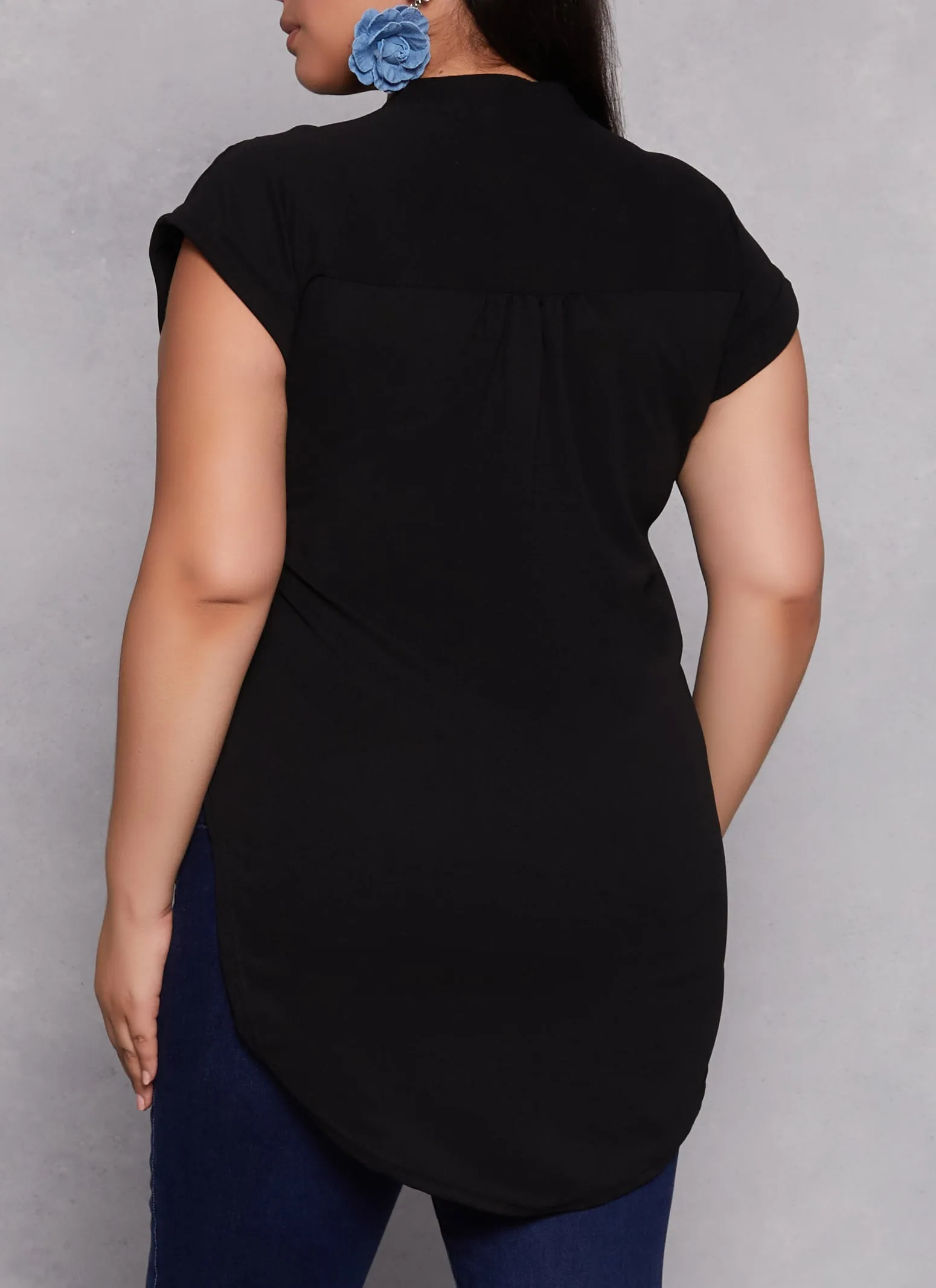 Plus Size Tie Front Half Button High Low Top sold by Rainbow product image thumbnail 3