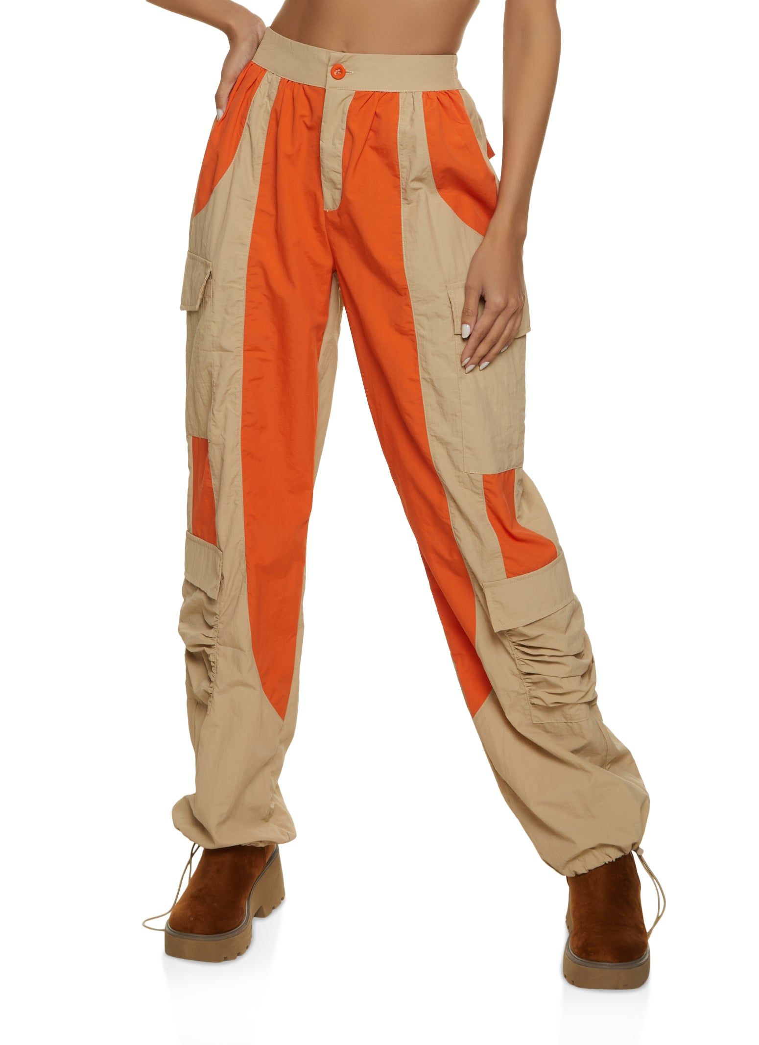 Nylon Color Block Cargo Joggers sold by Rainbow