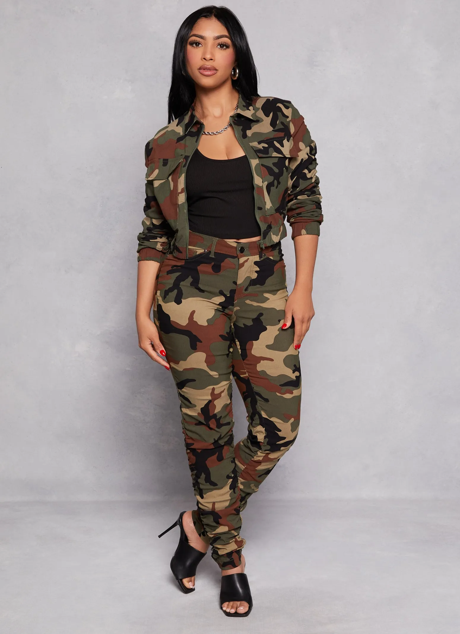 Camo Stacked Skinny Leg Pants sold by Rainbow