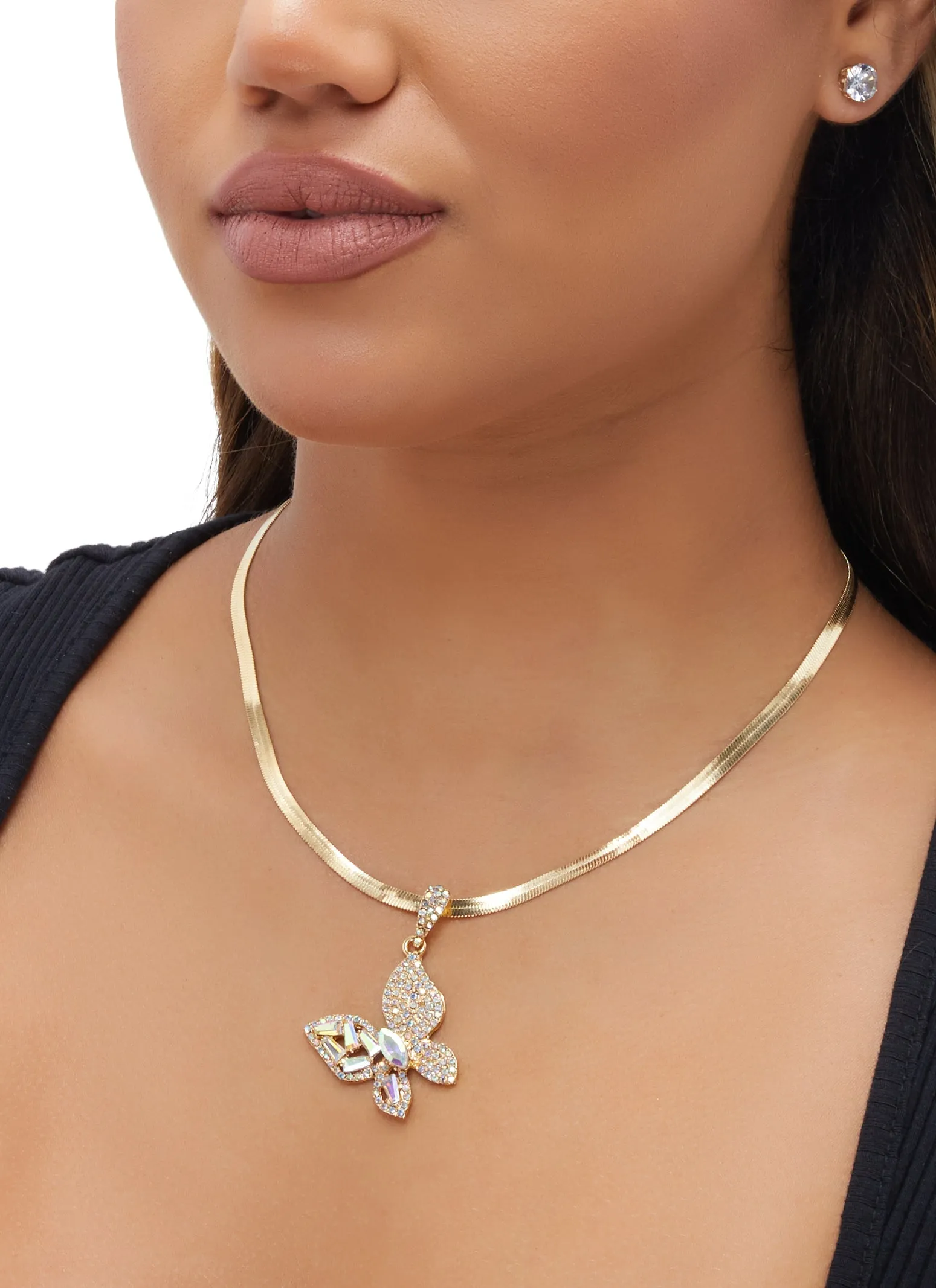 Cubic Zirconia Butterfly Charm Necklace with Stud Earrings Trio sold by Rainbow product image thumbnail 2