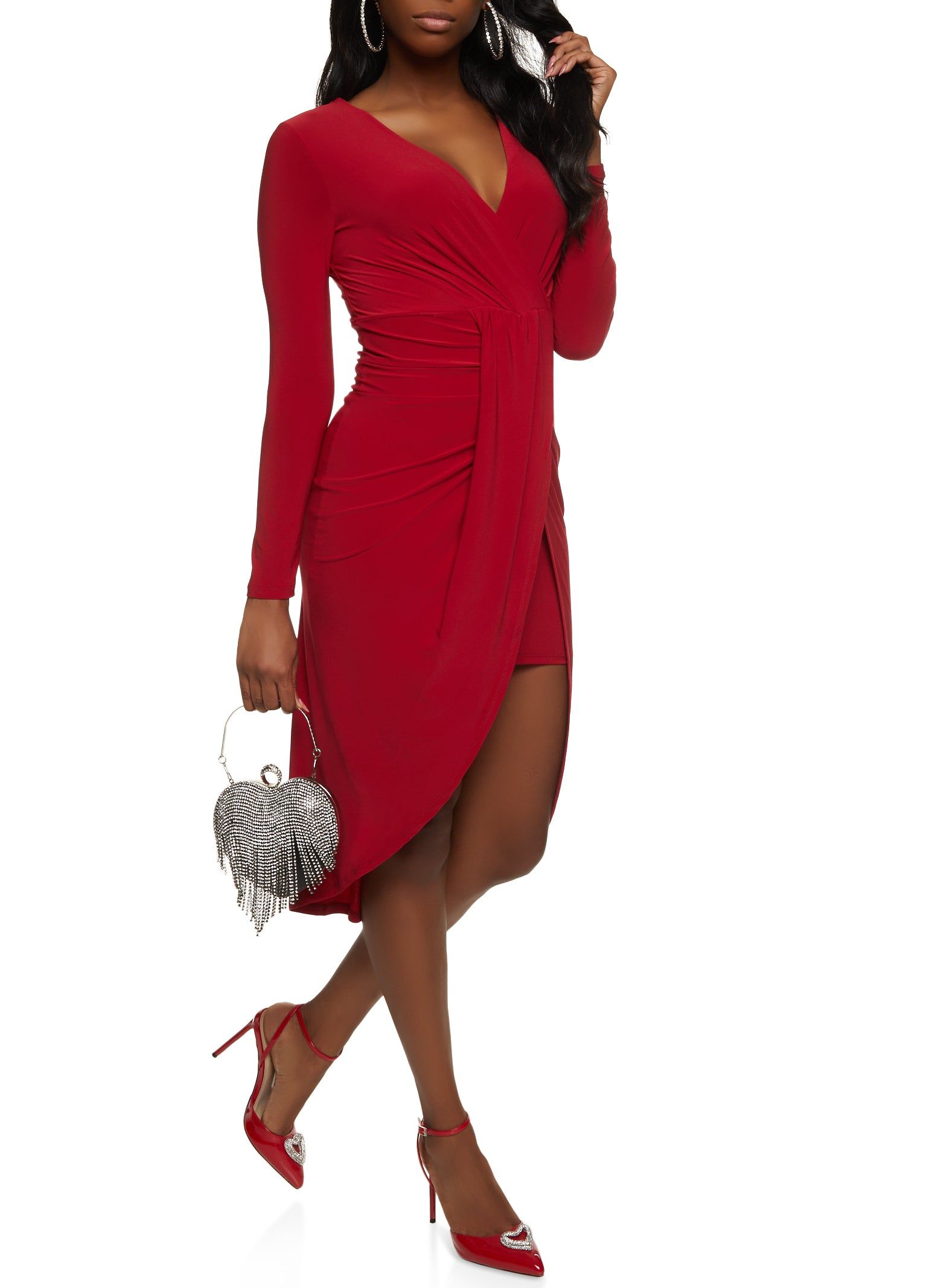 Solid Plunge Neck Wrap Dress sold by Rainbow product image thumbnail 2