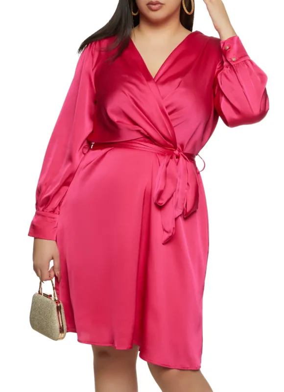 Plus Size Haute Monde Satin Tie Waist Wrap Dress sold by Rainbow