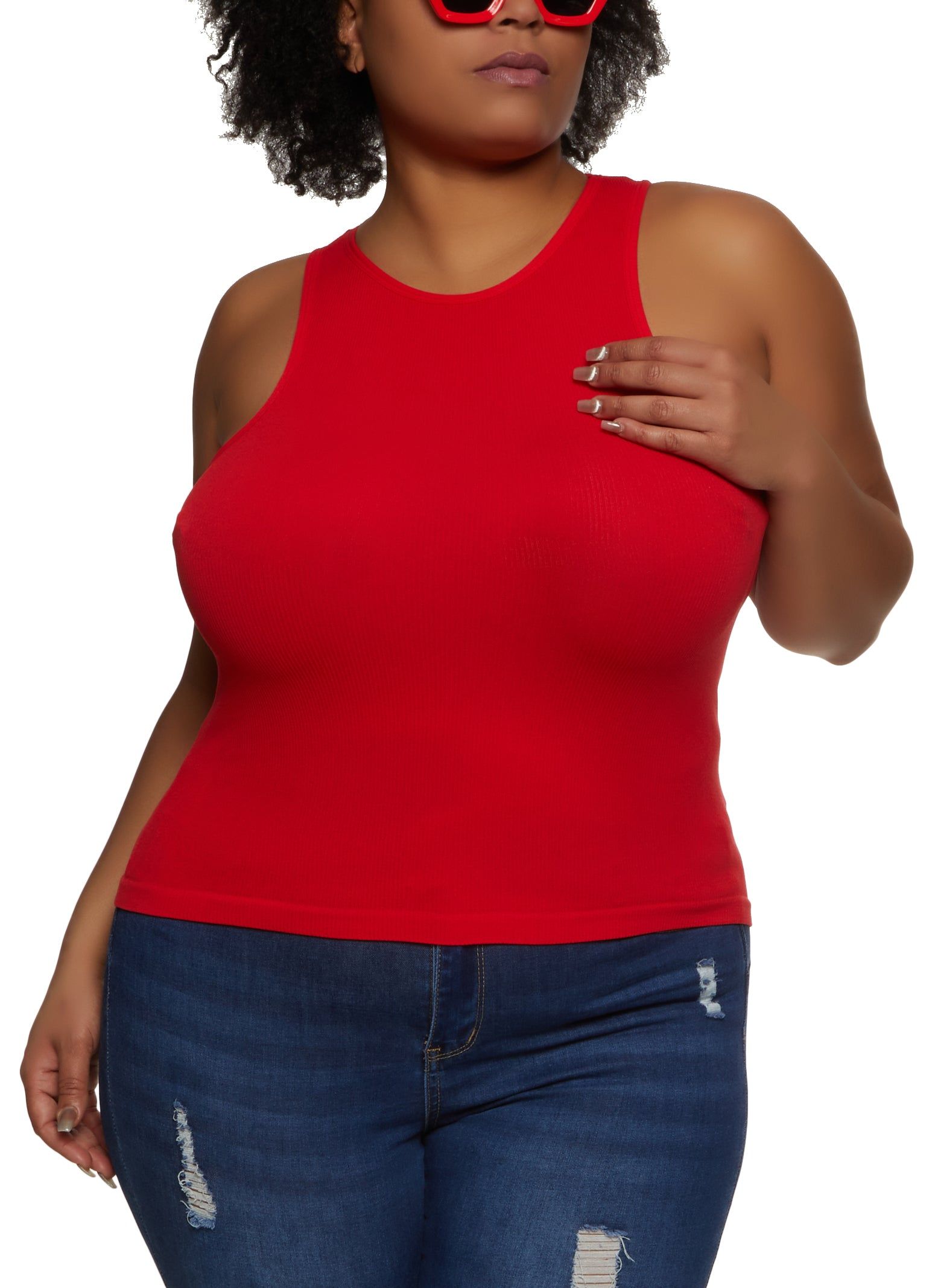 Plus Size Basic Ribbed Knit Seamless Tank Top sold by Rainbow