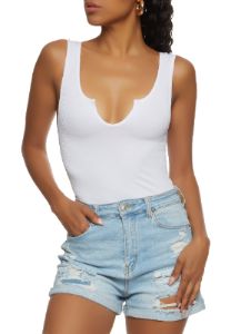 Ribbed Knit Seamless Notch Neck Bodysuit sold by Rainbow