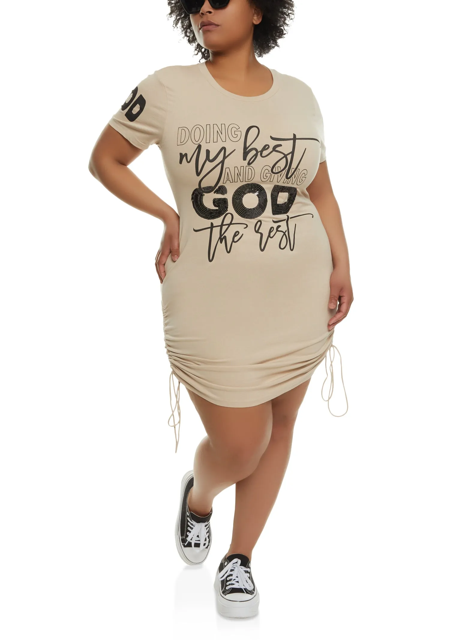 Plus Size Doing My Best Sequin Graphic T Shirt Dress sold by Rainbow