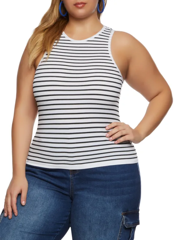 Plus Size Rib Knit Stripe Tank Top sold by Rainbow