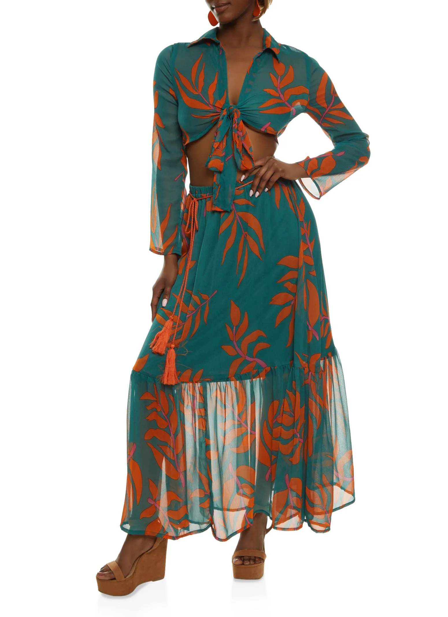 Printed Chiffon Tie Front Blouse sold by Rainbow