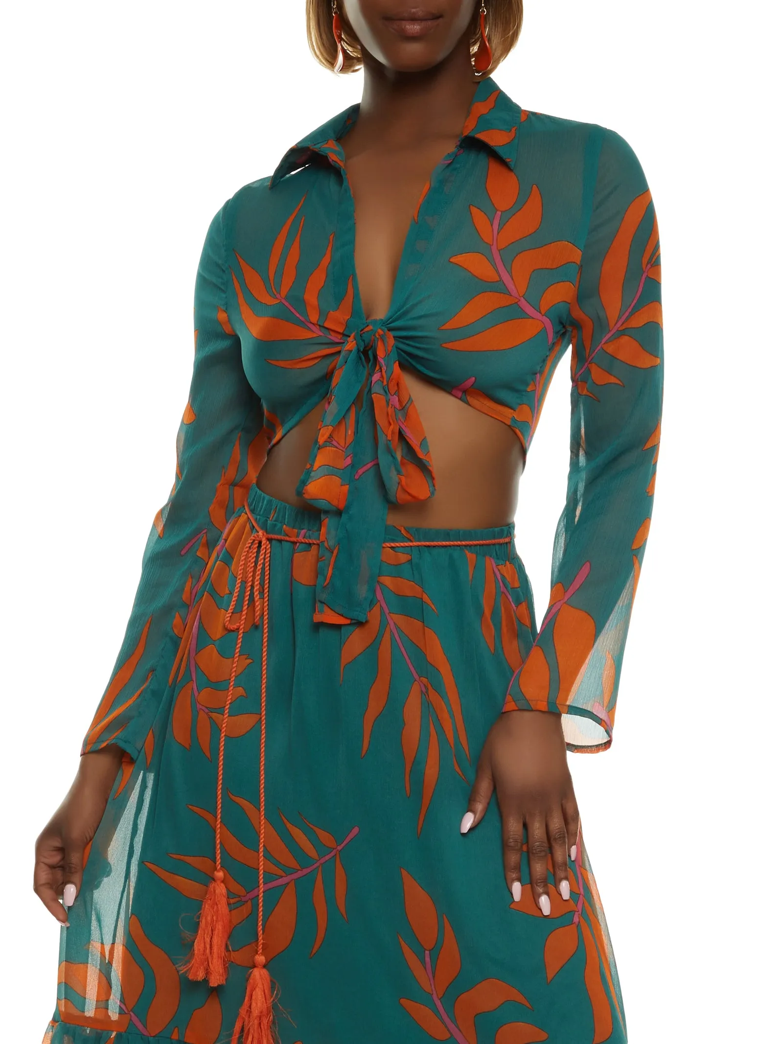 Printed Chiffon Tie Front Blouse sold by Rainbow product image thumbnail 2