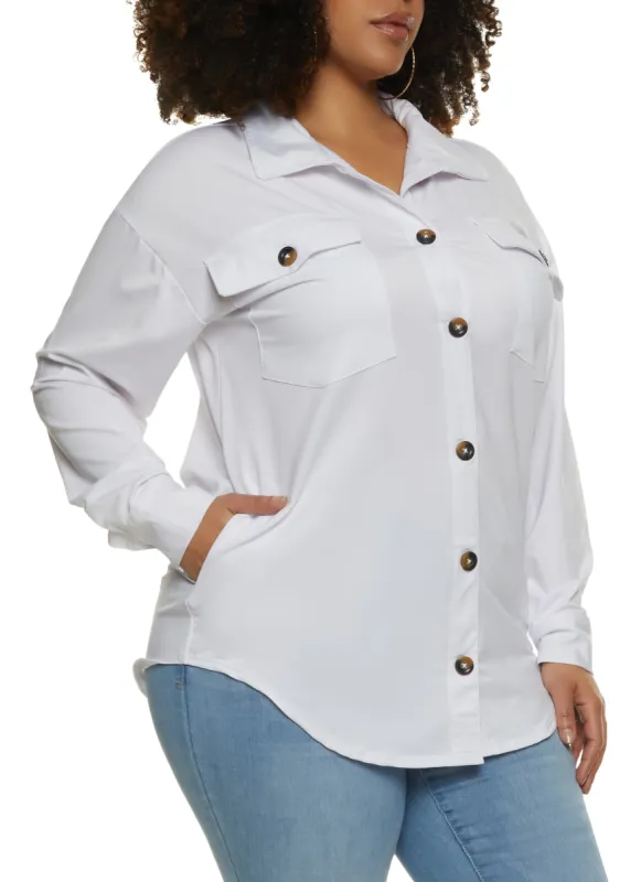 Plus Size Button Front Pocket Tunic Shirt sold by Rainbow