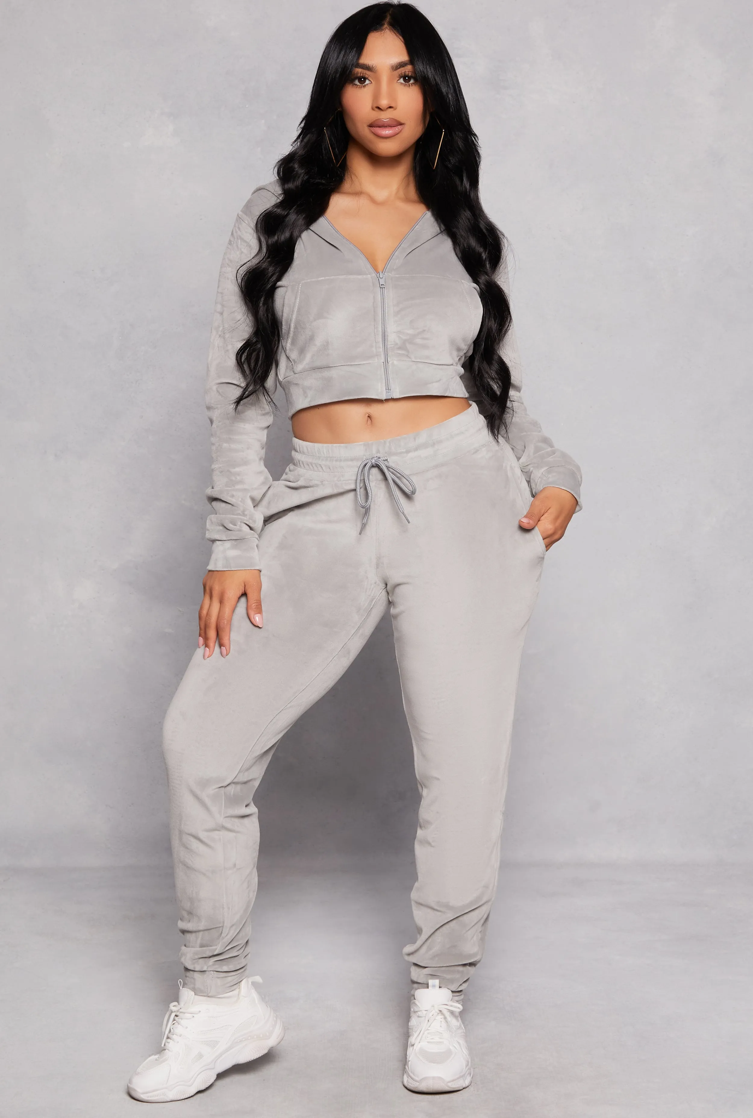 Velour Cropped Zip Front Hoodie sold by Rainbow product image thumbnail 2