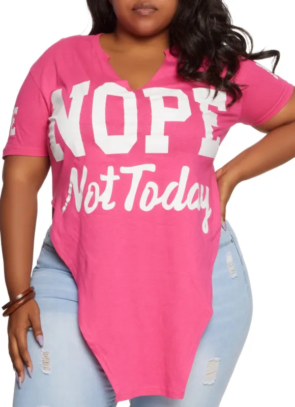 Plus Size Nope Not Today Graphic Hanky Hem Tee sold by Rainbow