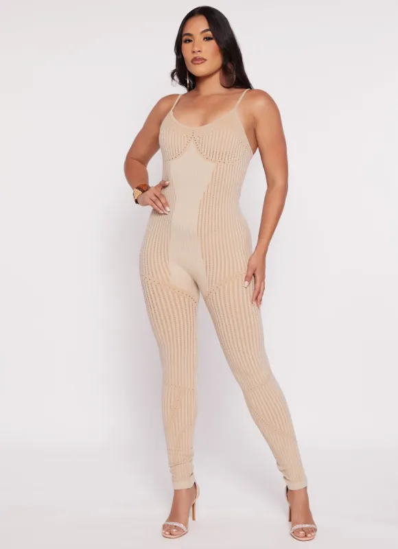 Seamless Ribbed Laser Cut Cami Jumpsuit sold by Rainbow