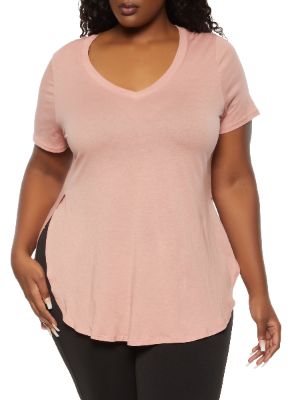 Plus Size Solid Short Sleeve Top made by Rainbow