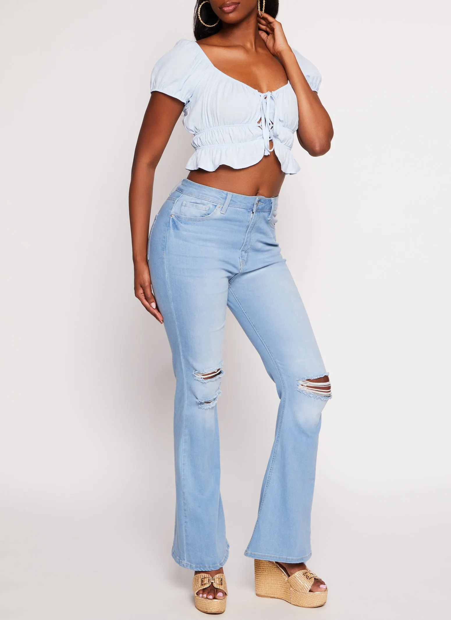 Linen Tie Front Peasant Top sold by Rainbow product image thumbnail 2