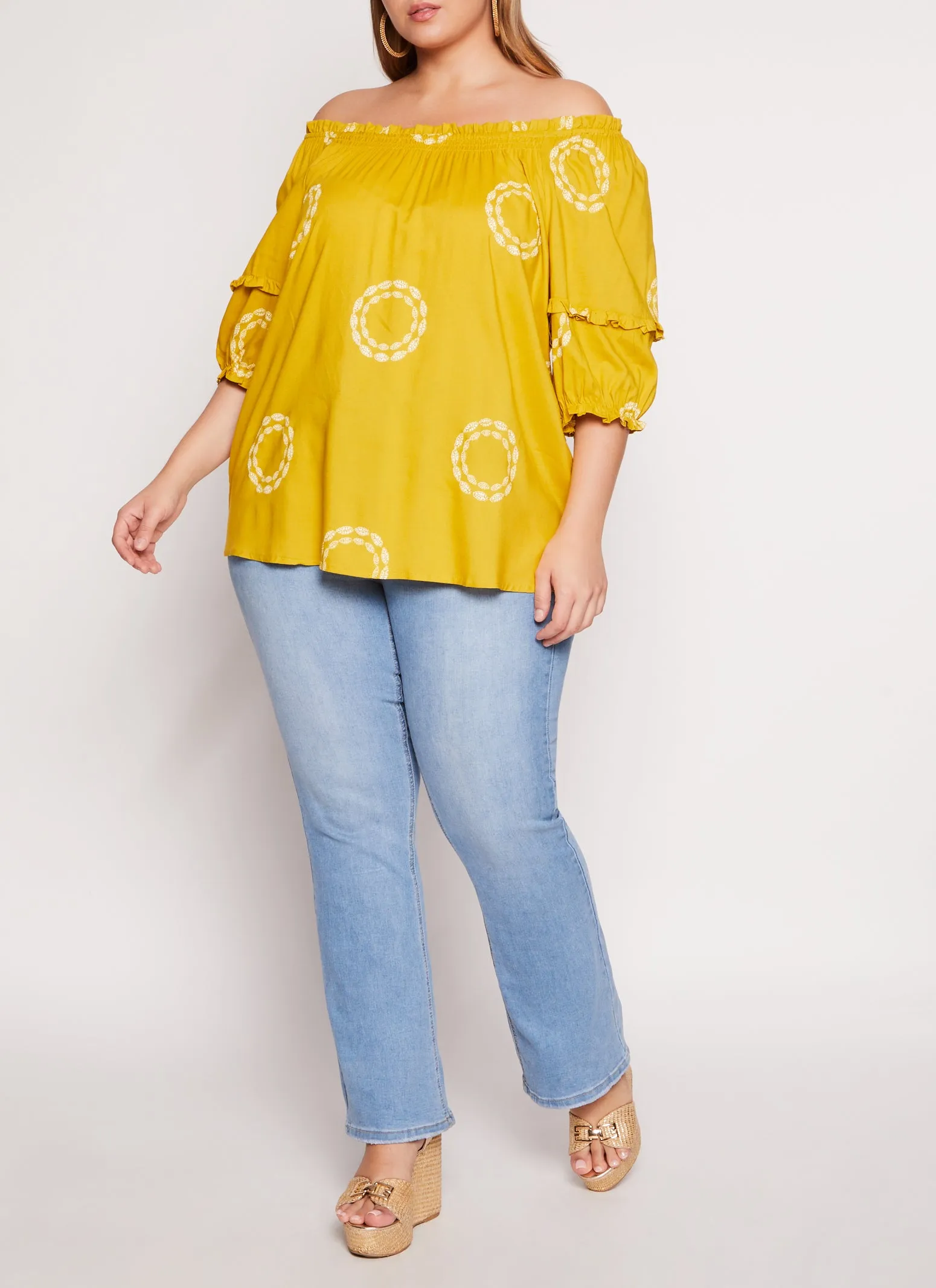 Plus Size Printed Off The Shoulder Puff Sleeve Blouse sold by Rainbow product image thumbnail 2