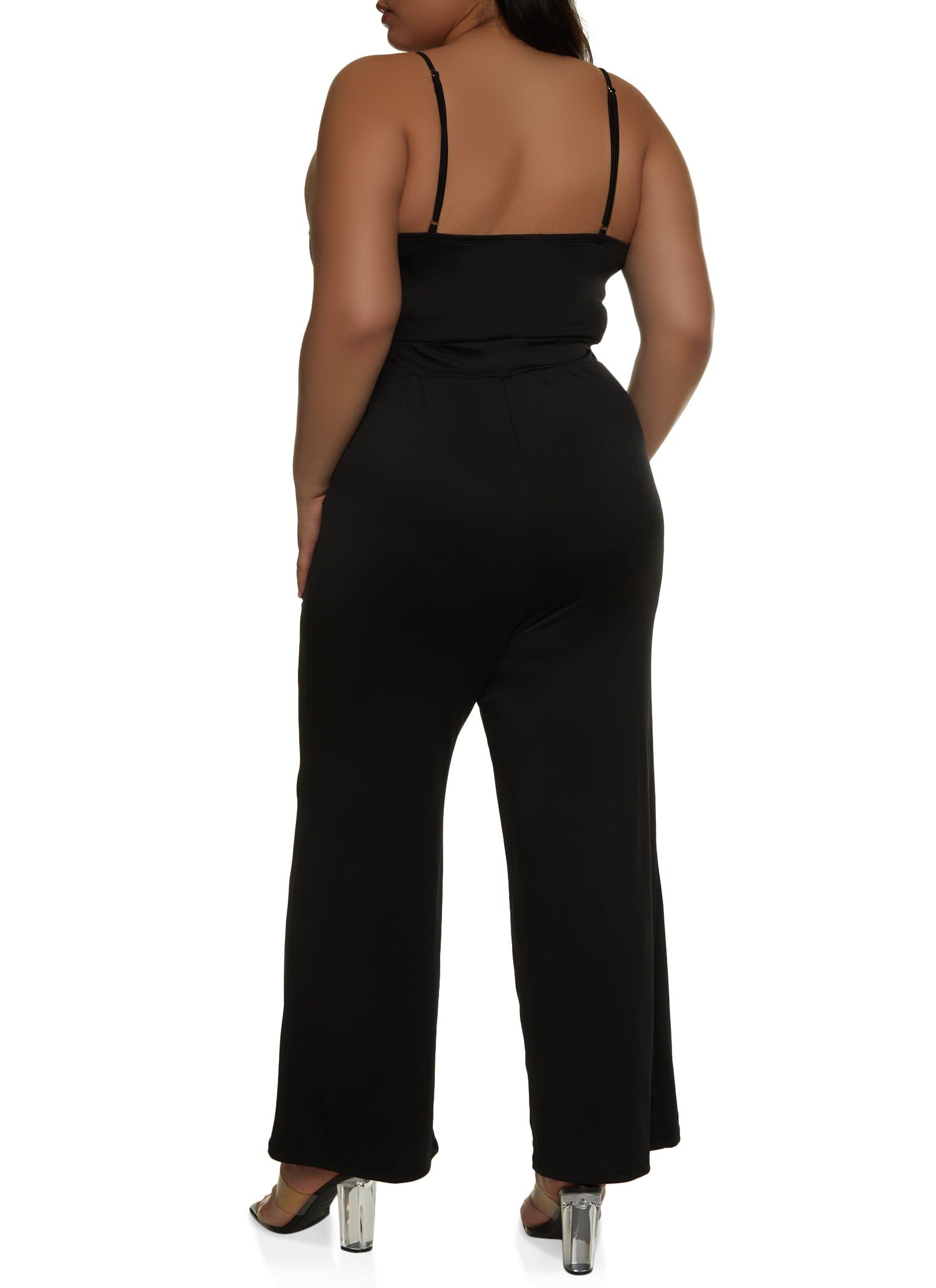 Plus Size Tie Front Keyhole Wide Leg Jumpsuit sold by Rainbow product image thumbnail 2