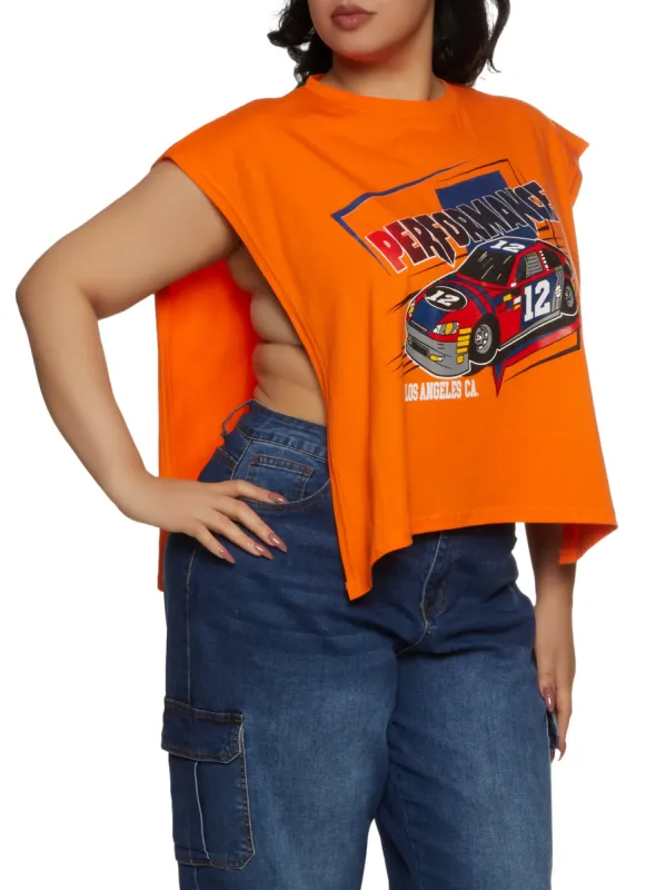 Plus Size Open Side Performance Graphic Tee sold by Rainbow