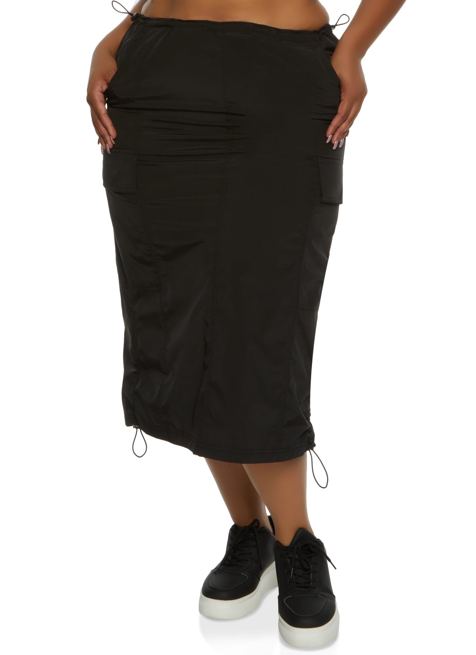 Plus Size Nylon Cargo Pocket Maxi Skirt sold by Rainbow