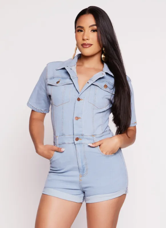 Daisy Short Sleeve Denim Romper sold by Rainbow