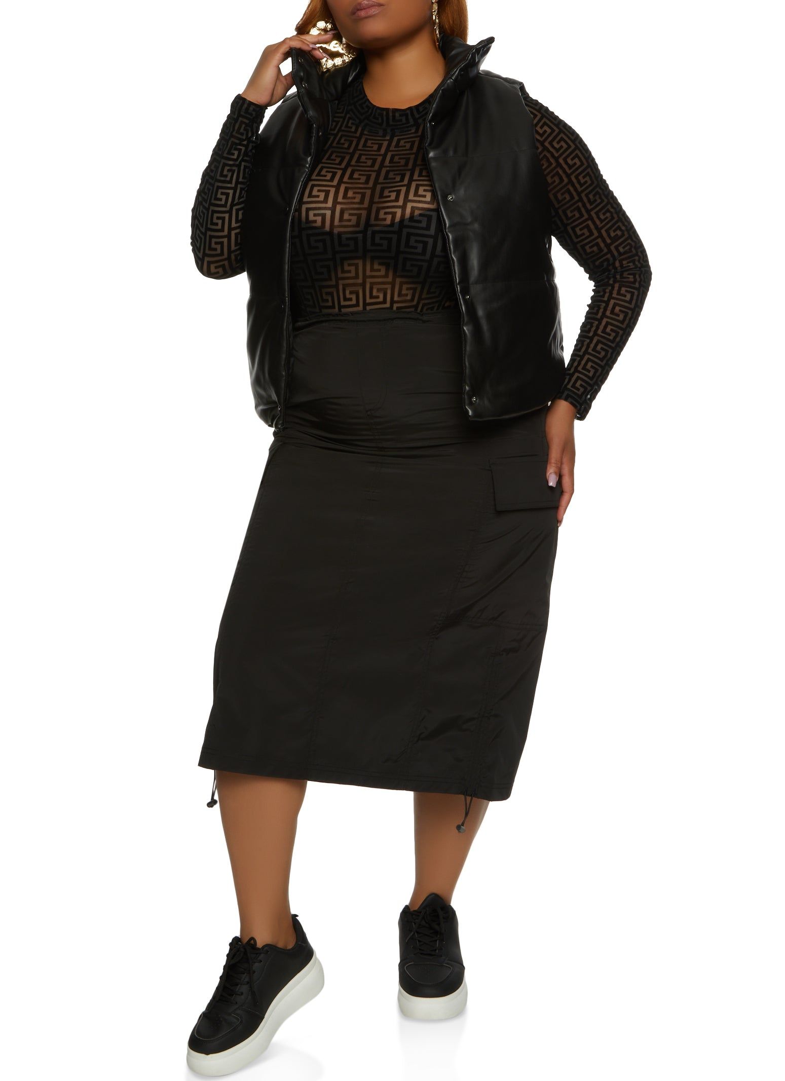 Plus Size Nylon Cargo Pocket Maxi Skirt sold by Rainbow product image thumbnail 2