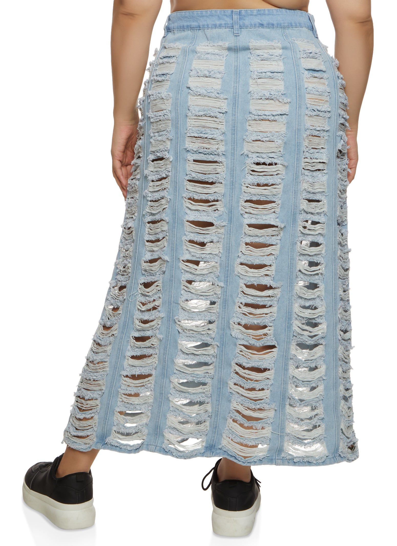 Plus Size Distressed Denim Maxi Skirt sold by Rainbow product image thumbnail 2