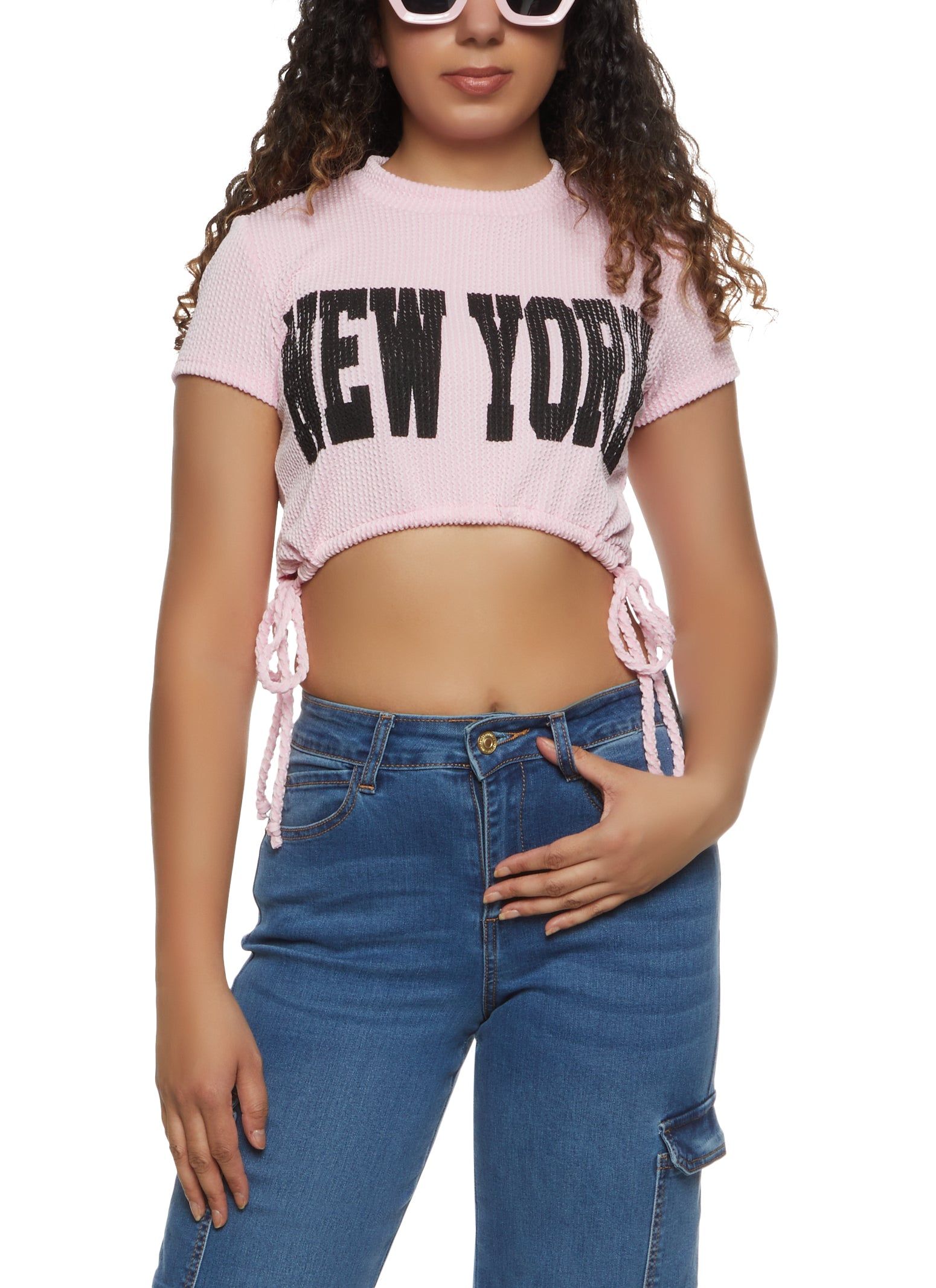Ribbed New York Drawstring Hem Graphic Tee sold by Rainbow