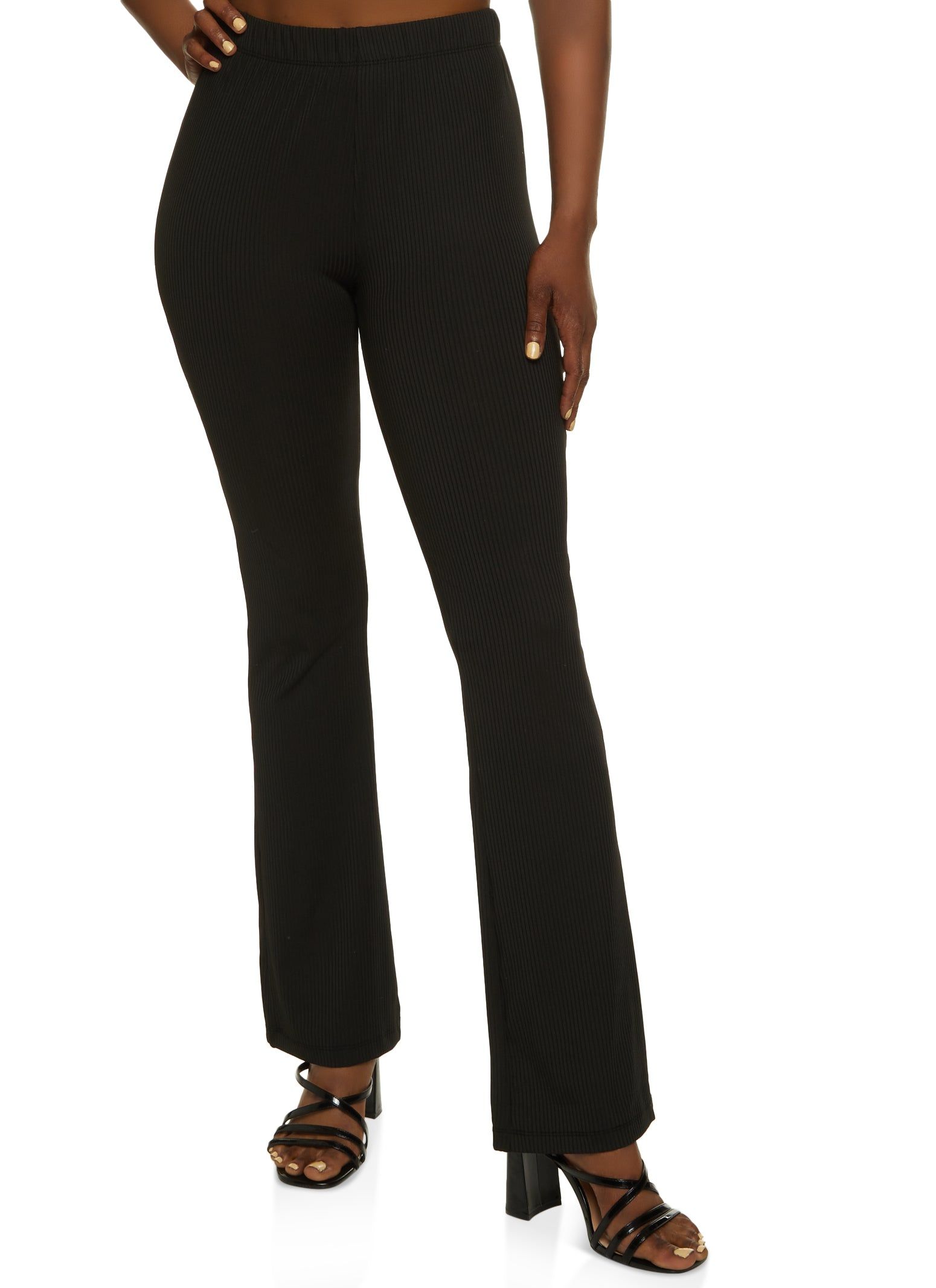 Solid Ribbed High Waist Flare Pants sold by Rainbow