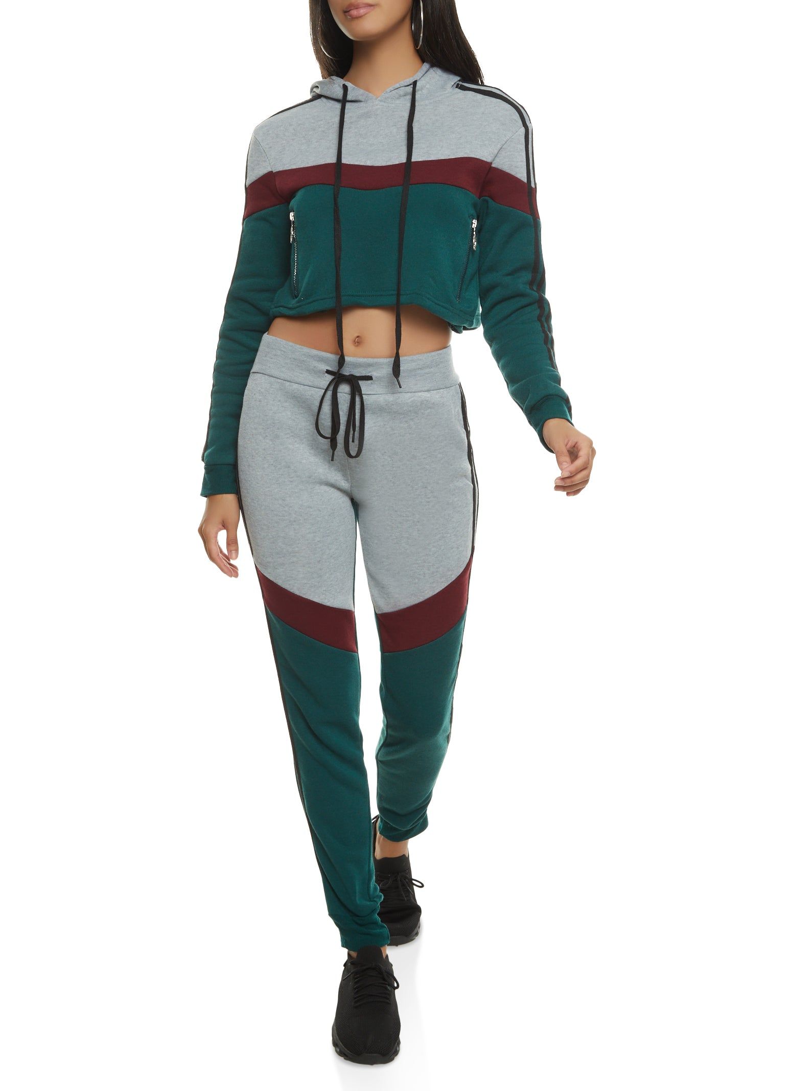 Color Block Varsity Stripe Cropped Hoodie sold by Rainbow product image thumbnail 2