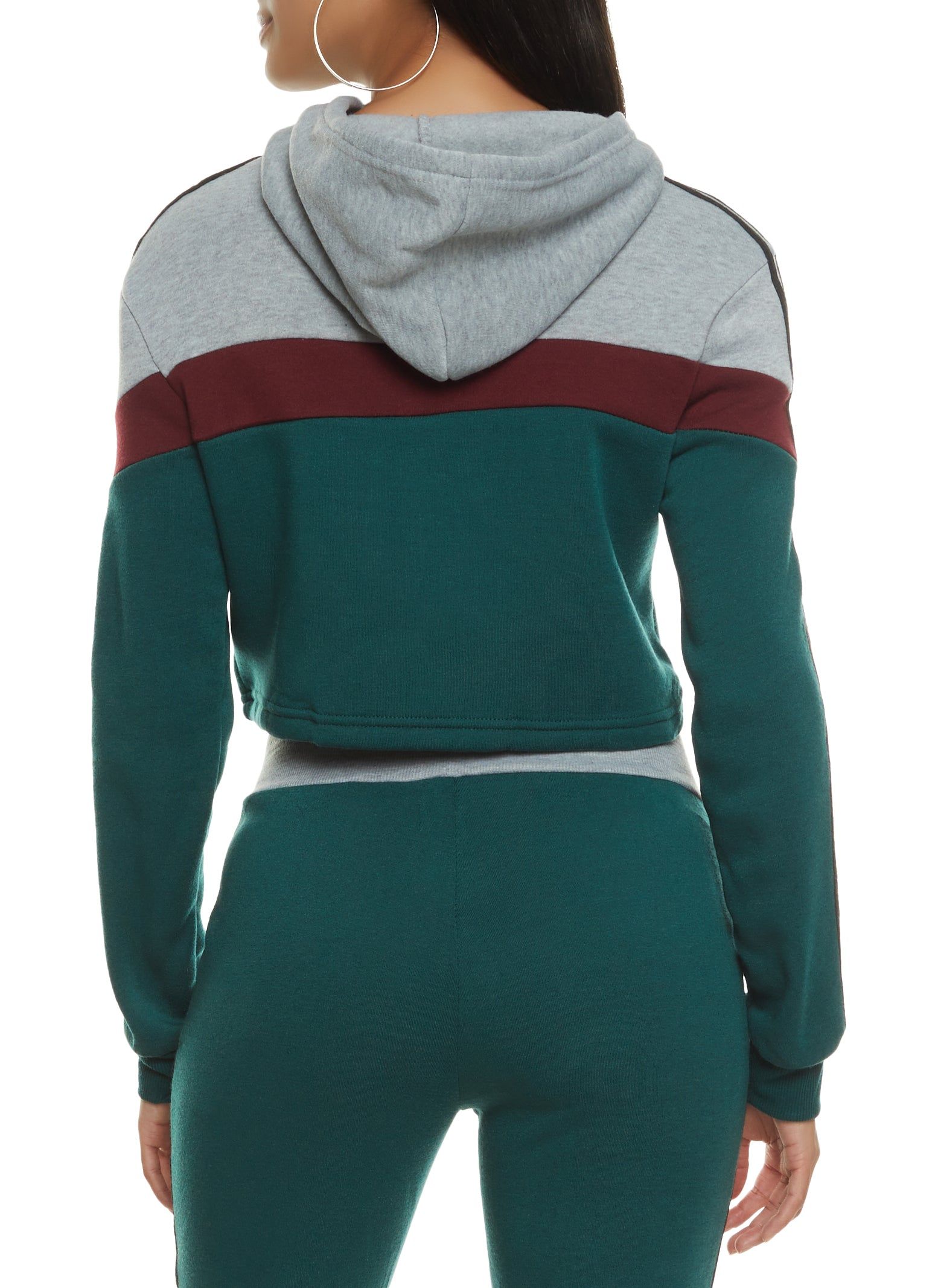 Color Block Varsity Stripe Cropped Hoodie sold by Rainbow product image thumbnail 3