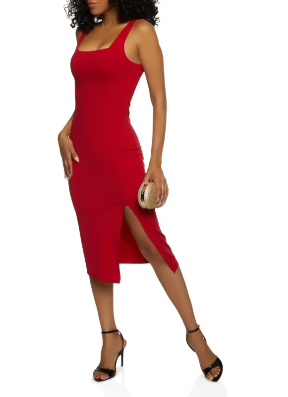 Side Slit Square Neck Tank Midi Dress sold by Rainbow