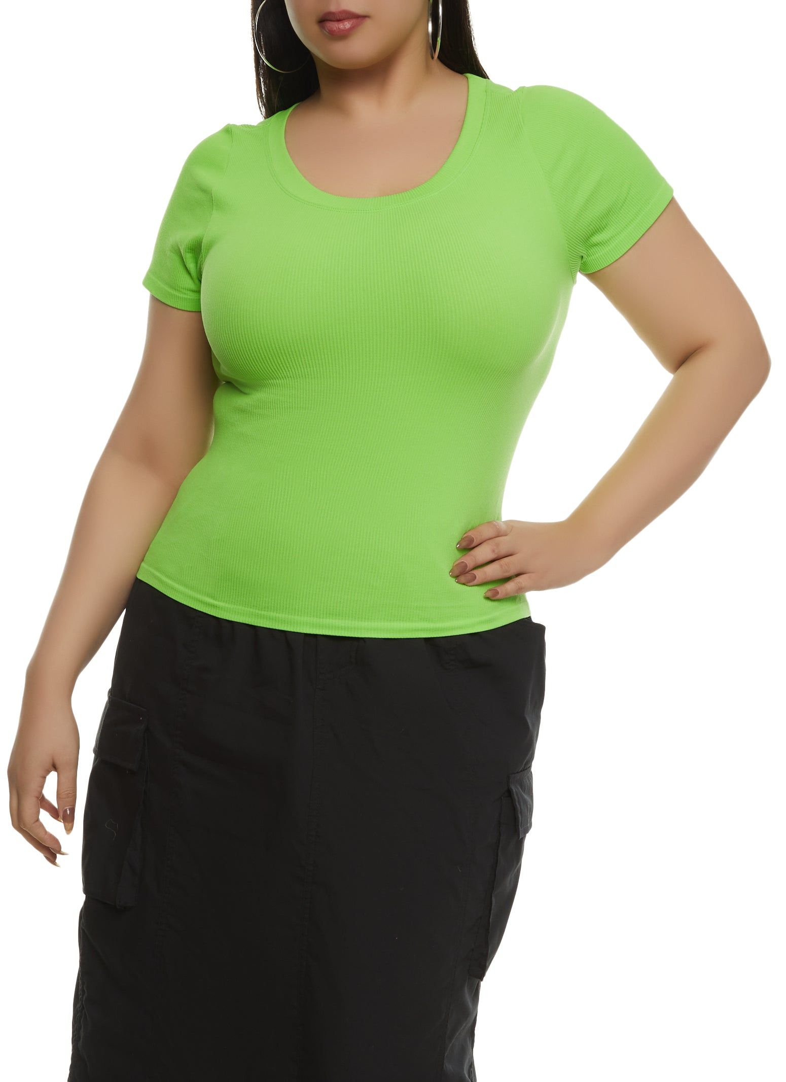 Plus Size Ribbed Crew Neck T Shirt sold by Rainbow