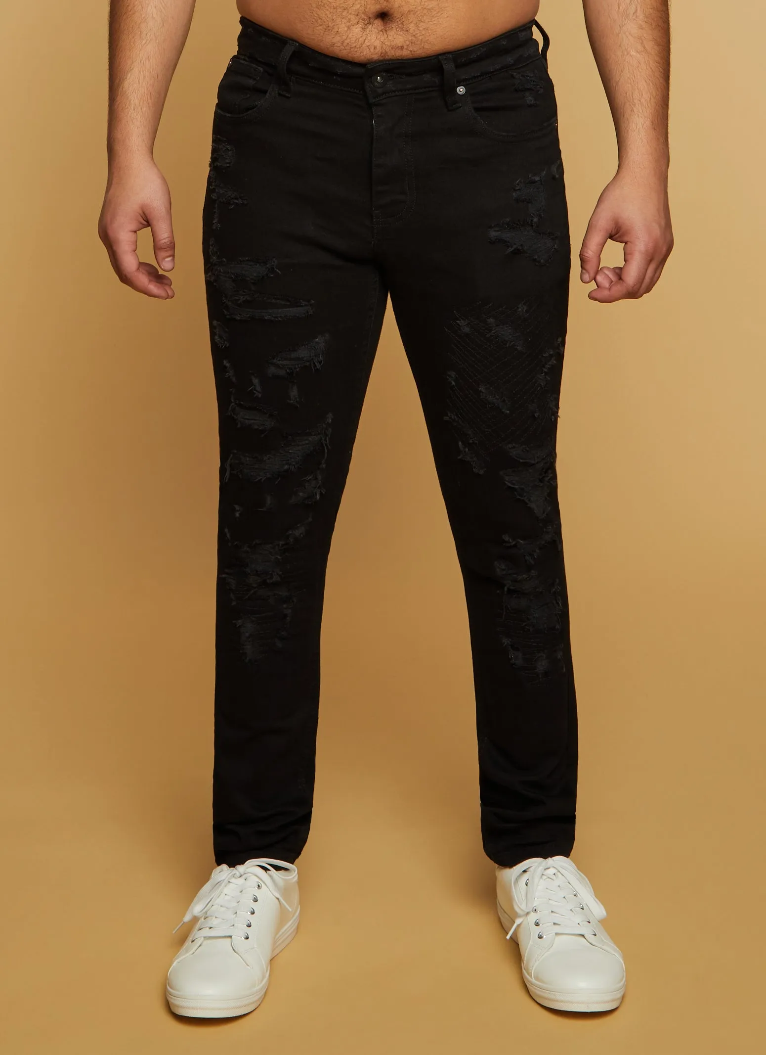 Mens Distressed Denim Skinny Fit Jeans sold by Rainbow product image thumbnail 2