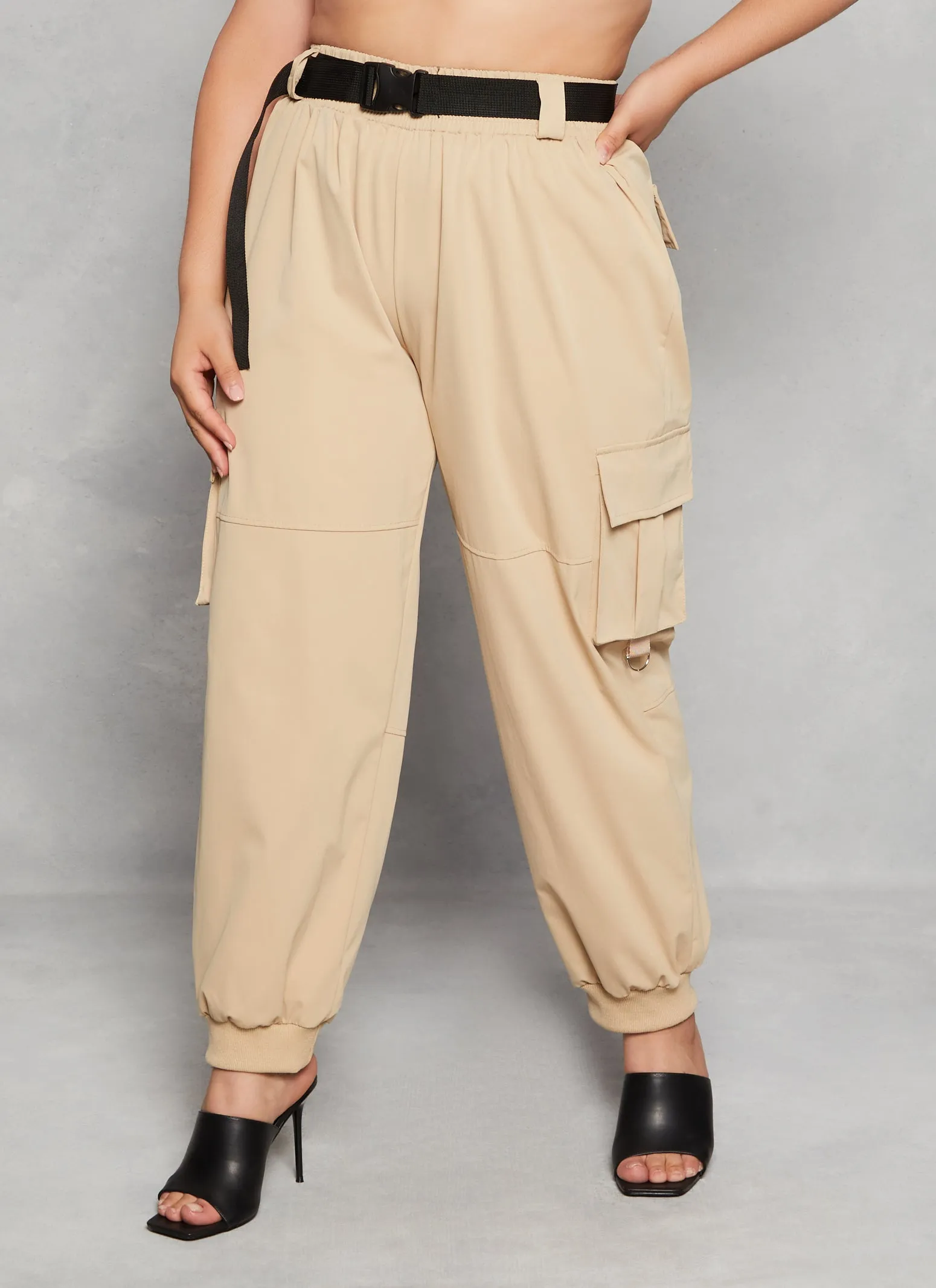 Plus Size Poplin Belted Cargo Joggers sold by Rainbow product image thumbnail 2