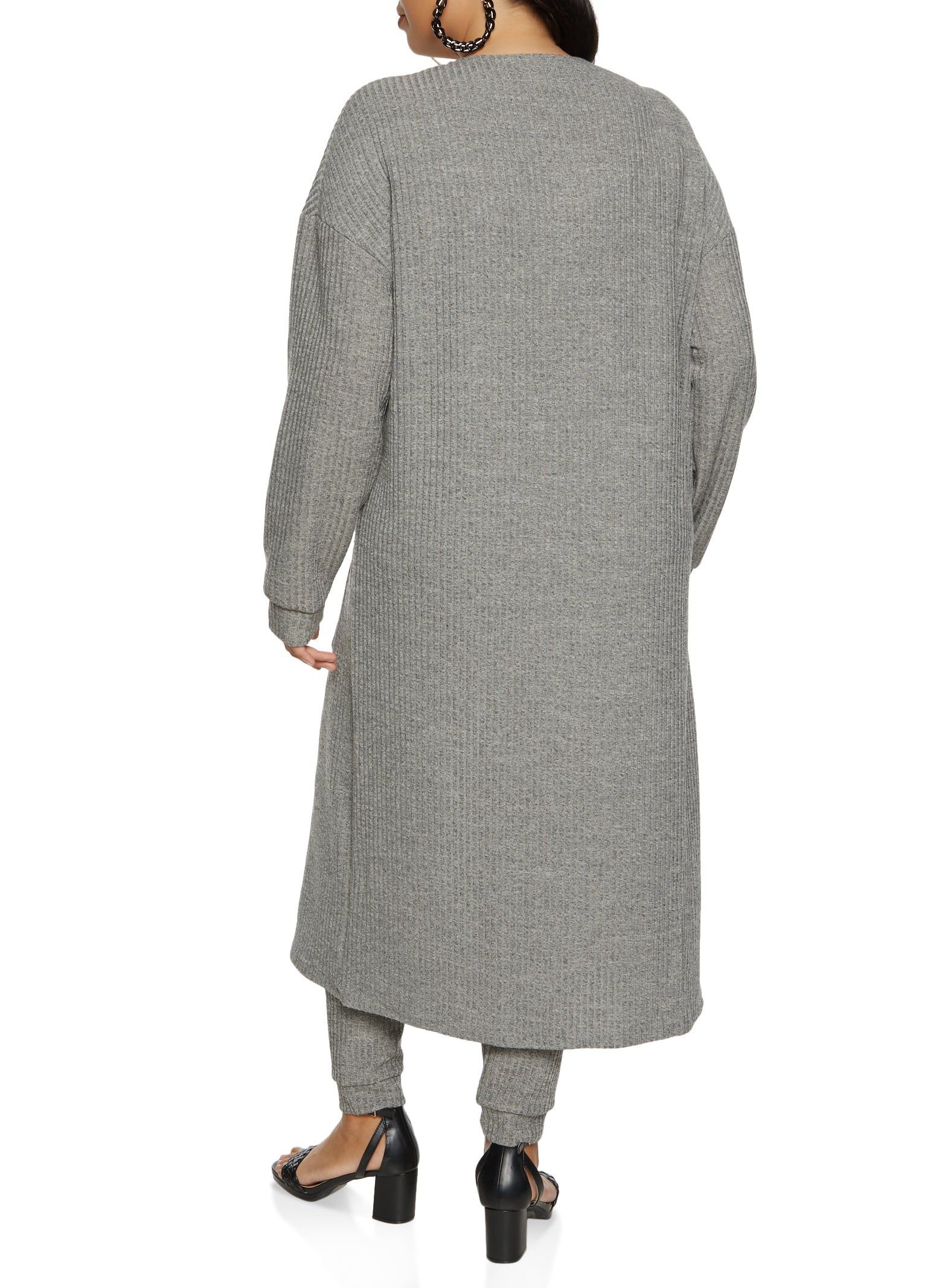 Plus Size Ribbed Knit Pocket Long Cardigan sold by Rainbow product image thumbnail 3