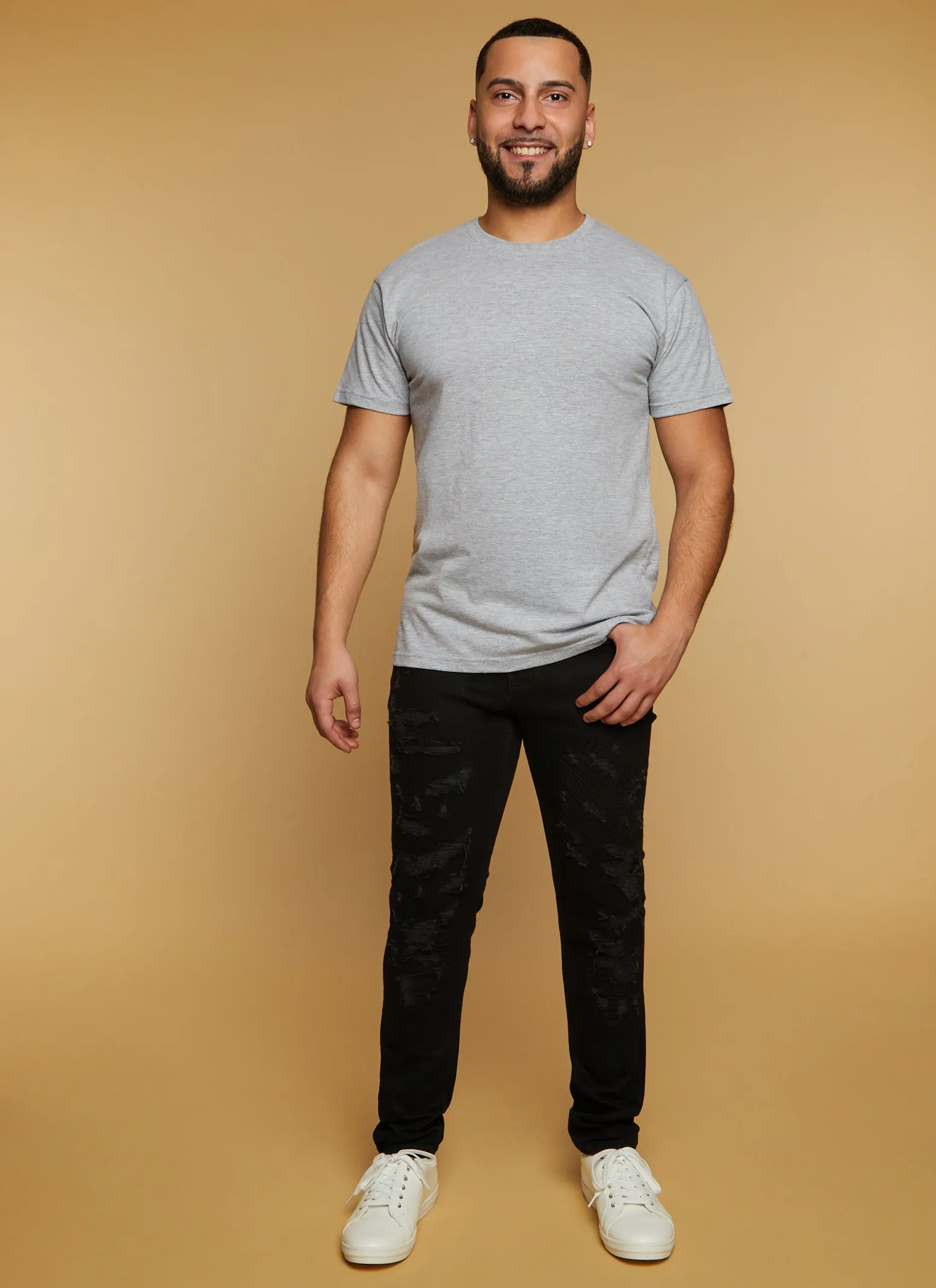 Mens Distressed Denim Skinny Fit Jeans sold by Rainbow