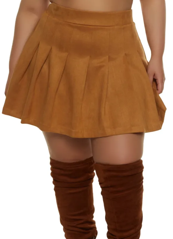 Plus Size Faux Suede Pleated Skirt sold by Rainbow